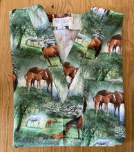 Load image into Gallery viewer, Horses &amp; Foal Medical Scrub Top in Nature Grazing Large Print Unisex Style for Men &amp; Women
