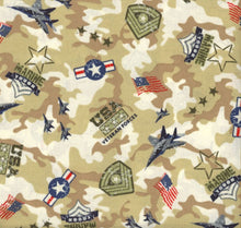 Load image into Gallery viewer, Patriotic Military US Marines Tough Veteran Forces Tan Camo Fabric Unisex Medical Surgical Scrub Caps Men &amp; Women Tie Back and Bouffant Hat Styles
