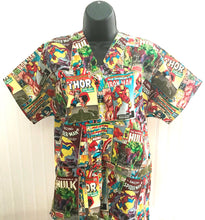 Load image into Gallery viewer, Captain America Iron Man Thor Hulk Medical Scrub Top Superheroes Comic Book Covers Unisex Style Shirt for Men &amp; Women
