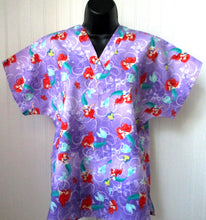 Load image into Gallery viewer, Size Small Little Mermaid Always Make a Splash Purple Fabric Medical Scrub Top Unisex Style Shirt for Men &amp; Women *IN STOCK *READY TO SHIP
