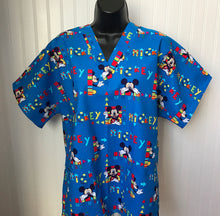 Load image into Gallery viewer, Size Medium Mickey Mouse Blue Scrub Top Unisex Style Shirt for Men &amp; Women *IN STOCK *READY TO SHIP
