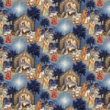 Load image into Gallery viewer, Merry Christmas Religious Beautiful Nativity Jesus Manger Scene Blue Fabric Unisex Medical Surgical Scrub Caps Men &amp; Women Tie Back and Bouffant Hat Styles
