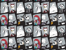 Load image into Gallery viewer, NBC Nightmare Before Christmas Stone Faced Squares Characters Fabric Unisex Medical Surgical Scrub Caps Men &amp; Women Tie Back and Bouffant Hat Styles
