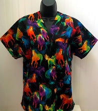 Load image into Gallery viewer, Painted Horses Medical Scrub Top Bright Colorful Running Unisex Style for Men &amp; Women
