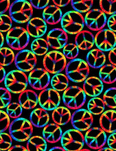 Load image into Gallery viewer, Groovy Rainbow on Black Peace Sign Fabric Unisex Medical Surgical Scrub Caps Men &amp; Women Tie Back and Bouffant Hat Styles
