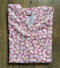 Load image into Gallery viewer, Floral Medical Scrub Top Pink Daisies Packed Flowers Unisex Style for Men &amp; Women
