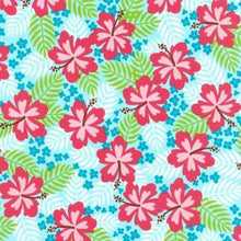Load image into Gallery viewer, Hawaiian Tropical Hibiscus Flower Pink Blue White Fabric Nurse Medical Scrub Top Unisex Style for Men &amp; Women
