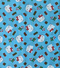 Load image into Gallery viewer, Christmas Medical Scrub Top Hello Kitty Cat Presents Blue Unisex Style for Men &amp; Women

