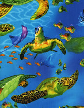 Load image into Gallery viewer, Beautiful Bright Sea Turtle &amp; String Rays Fabric Unisex Medical Surgical Scrub Caps Men &amp; Women Tie Back and Bouffant Hat Styles
