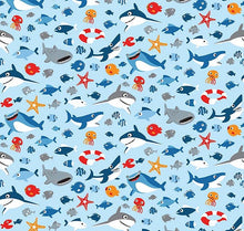 Load image into Gallery viewer, Cute Sharks, Whales &amp; Friends Fabric Unisex Medical Surgical Scrub Caps Men &amp; Women Tie Back and Bouffant Hat Styles
