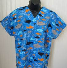 Load image into Gallery viewer, Sharks Medical Scrub Top Fish Ocean Sea Mammals Unisex Style for Men &amp; Women
