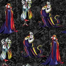 Load image into Gallery viewer, Villains Bright Sketched-Evil Witch-Cruella DeVill-Ursula Fabric Unisex Medical Surgical Scrub Caps Men &amp; Women Tie Back and Bouffant Hat Styles
