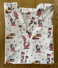 Load image into Gallery viewer, Patriotic Medical Scrub Top USA Flag Peanuts Characters Snoopy Unisex Relax Style for Men &amp; Women
