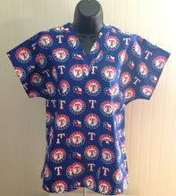 Load image into Gallery viewer, Baseball Texas Rangers Medical Scrub Top Unisex Relaxed Style Men's Scrub Top Women's Scrub

