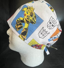 Load image into Gallery viewer, Transformers More Than Meets the Eye White Fabric Unisex Medical Surgical Scrub Caps Men &amp; Women Tie Back and Bouffant Hat Styles

