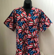 Load image into Gallery viewer, Patriotic Medical Scrub Top American Waving USA Flags Stars &amp; Stripes Unisex Style for Men &amp; Women
