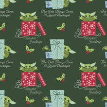 Load image into Gallery viewer, Yoda Solid Black Scrub Top with Star Wars Christmas Holiday Fabric on *Neck Band &amp; Pocket Options* Medical Scrub Top Unisex Style Shirt for Men &amp; Women
