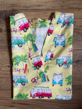 Load image into Gallery viewer, Hawaiian Tropical Surfside VW Vans Medical Scrub Top Yellow Unisex Style for Men &amp; Women
